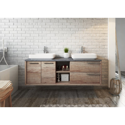 Hykkon 150 cm breiter wandmontierter Doppelwaschtisch Phillip